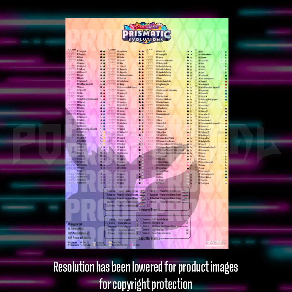 Pokemon - Prismatic Evolutions - Master Set Checklist - Vinyl Sticker Kit - A4 image 2