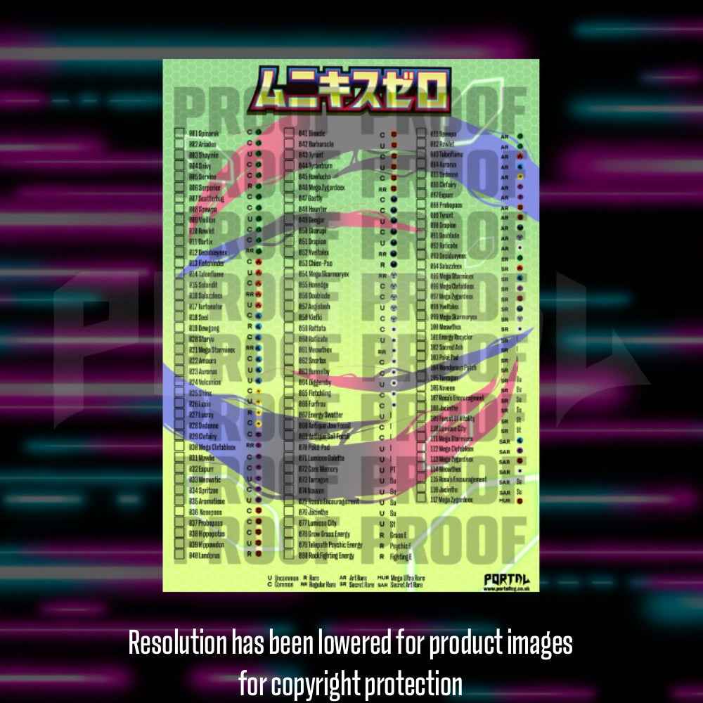 Pokemon - Nihil Zero - Japanese Master Set Checklist - Vinyl Sticker Kit image 1